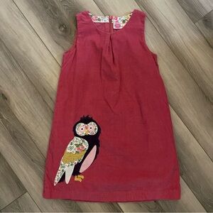 Mini Boden Girl’s 9-10 Pink Corduroy Jumper Dress Embroidered Owl